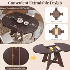 Ensemble table de salle à manger ronde extensible de style ferme pour 4, avec rallonge amovible et 4 chaises de salle à manger rembourrées