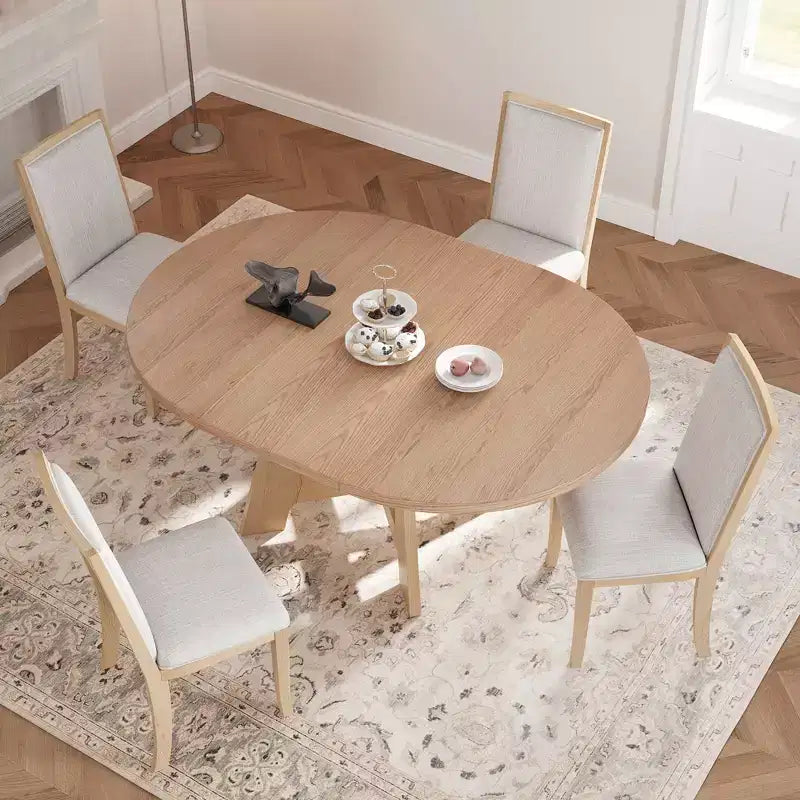 Ensemble table de salle à manger ronde extensible de style ferme pour 4, avec rallonge amovible et 4 chaises de salle à manger rembourrées