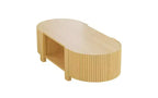 Table basse ovale rainurée JVNOXK de 47 pouces, adaptée aux salons, en bois d'hévéa massif avec 1 étagère et 2 portes de rangement, bois naturel