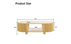 Table basse ovale rainurée JVNOXK de 47 pouces, adaptée aux salons, en bois d'hévéa massif avec 1 étagère et 2 portes de rangement, bois naturel