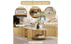 Table basse ovale rainurée JVNOXK de 47 pouces, adaptée aux salons, en bois d'hévéa massif avec 1 étagère et 2 portes de rangement, bois naturel