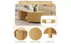 Table basse ovale rainurée JVNOXK de 47 pouces, adaptée aux salons, en bois d'hévéa massif avec 1 étagère et 2 portes de rangement, bois naturel