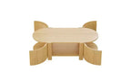 Table basse ovale rainurée JVNOXK de 47 pouces, adaptée aux salons, en bois d'hévéa massif avec 1 étagère et 2 portes de rangement, bois naturel