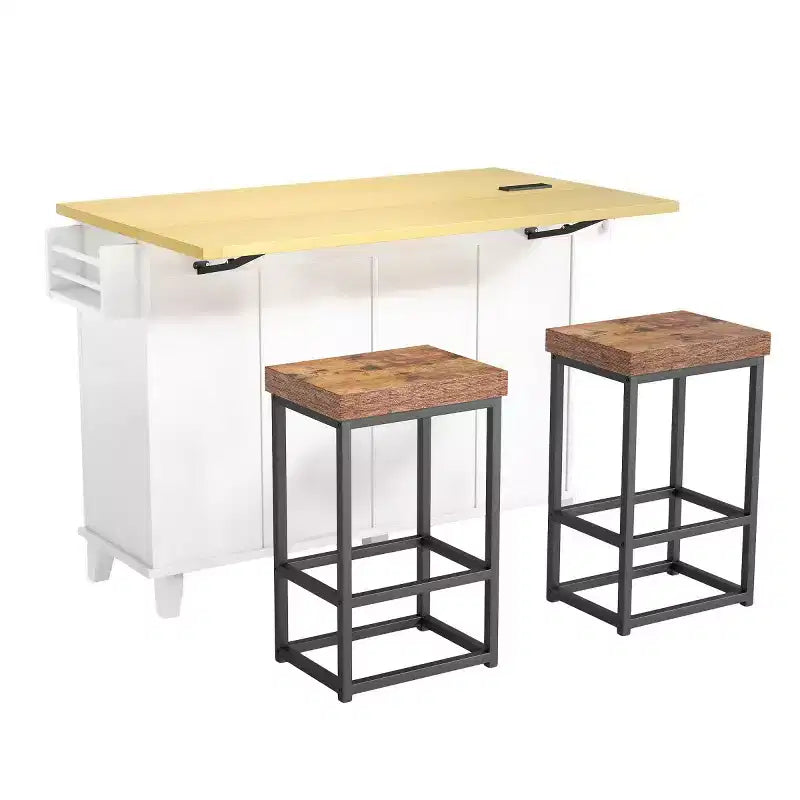Table de cuisson de 53 po pour îlot de cuisine avec 2 places assises, ensemble de table de cuisson d'îlot de cuisine mobile avec rangement pour cuisine ou salle à manger - Panipeachy