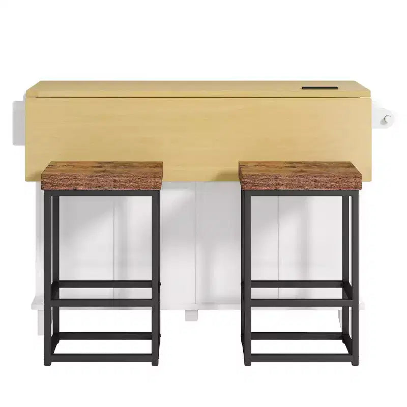 Table de cuisson de 53 po pour îlot de cuisine avec 2 places assises, ensemble de table de cuisson d'îlot de cuisine mobile avec rangement pour cuisine ou salle à manger - Panipeachy