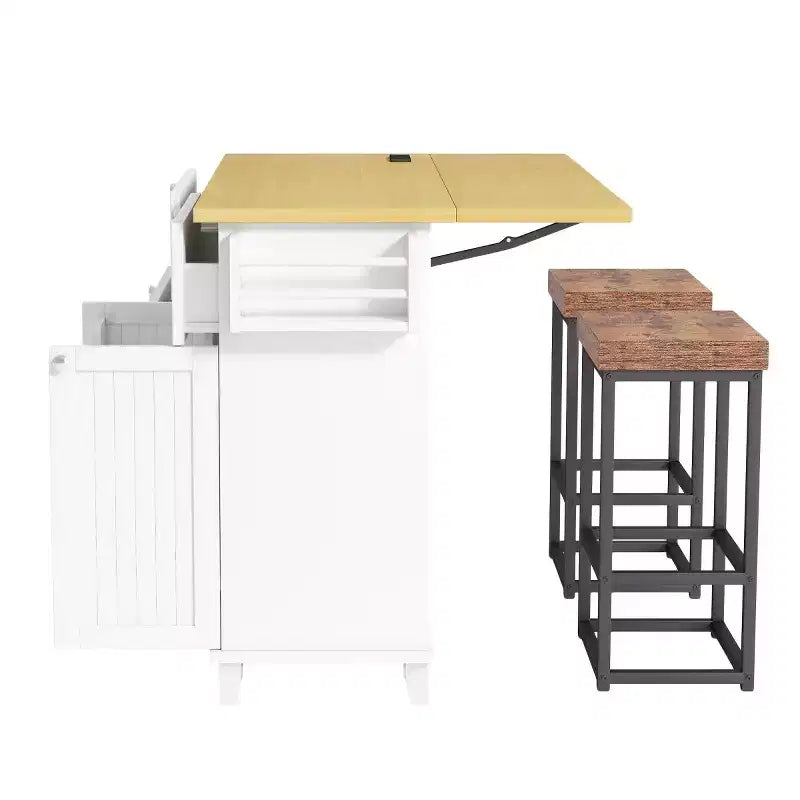 Table de cuisson de 53 po pour îlot de cuisine avec 2 places assises, ensemble de table de cuisson d'îlot de cuisine mobile avec rangement pour cuisine ou salle à manger - Panipeachy