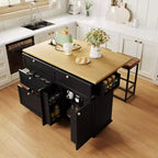 53 Farmhouse Rolling Kitchen Island with 2 Seatings, Mobile Kitchen Island Table Set with Storage for Kitchen or Dining Room-Panipeachy