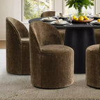 Ensemble table à manger ronde moderne pour 6, Table à manger piédestal noire, Chaises pivotantes roulantes en chenille avec roulettes - Panipeachy