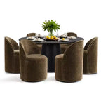 Ensemble table à manger ronde moderne pour 6, Table à manger piédestal noire, Chaises pivotantes roulantes en chenille avec roulettes - Panipeachy