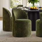 Ensemble table à manger ronde moderne pour 6, Table à manger piédestal noire, Chaises pivotantes roulantes en chenille avec roulettes - Panipeachy
