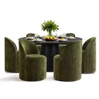 Ensemble table à manger ronde moderne pour 6, Table à manger piédestal noire, Chaises pivotantes roulantes en chenille avec roulettes - Panipeachy