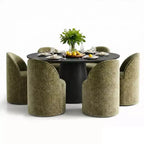 Ensemble table à manger ronde moderne pour 6, Table à manger piédestal noire, Chaises pivotantes roulantes en chenille avec roulettes - Panipeachy