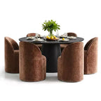 Ensemble table à manger ronde moderne pour 6, Table à manger piédestal noire, Chaises pivotantes roulantes en chenille avec roulettes - Panipeachy
