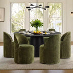 Ensemble table à manger ronde moderne pour 6, Table à manger piédestal noire, Chaises pivotantes roulantes en chenille avec roulettes - Panipeachy