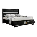 Royal Hampton Queen Size Bed, Footboard Drawers, Black Wood W Glitter Accents