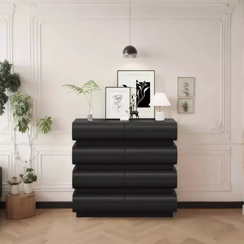 MAYEERTY Table de chevet à 8 tiroirs pour chambre à coucher Noir sans poignée Moderne Commode à 8 tiroirs avec grand espace de rangement