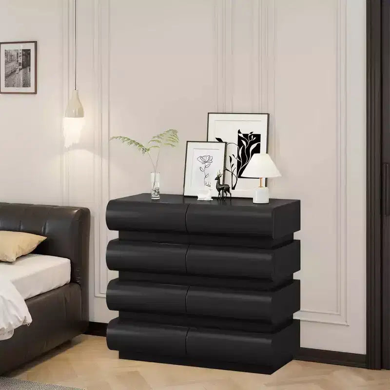 MAYEERTY Table de chevet à 8 tiroirs pour chambre à coucher Noir sans poignée Moderne Commode à 8 tiroirs avec grand espace de rangement