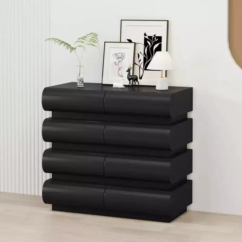 MAYEERTY Table de chevet à 8 tiroirs pour chambre à coucher Noir sans poignée Moderne Commode à 8 tiroirs avec grand espace de rangement