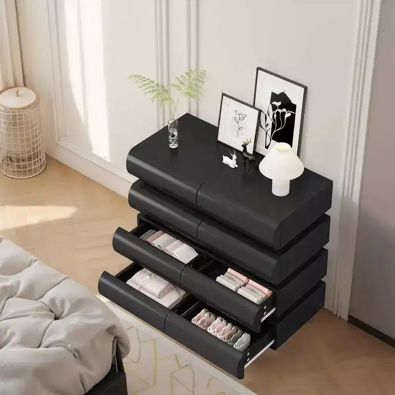 MAYEERTY Table de chevet à 8 tiroirs pour chambre à coucher Noir sans poignée Moderne Commode à 8 tiroirs avec grand espace de rangement