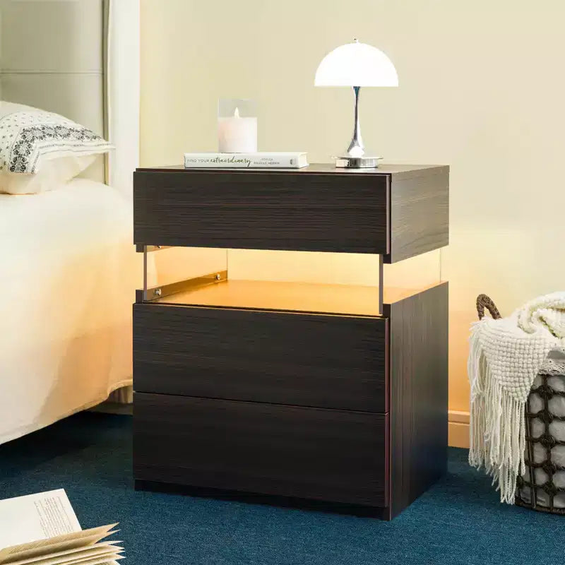 MAYEERTY Table de Chevet avec Commode à 3 Tiroirs pour Chambre à Coucher Table d'Appoint pour Salon Noyer