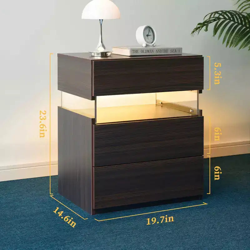 MAYEERTY Table de Chevet avec Commode à 3 Tiroirs pour Chambre à Coucher Table d'Appoint pour Salon Noyer