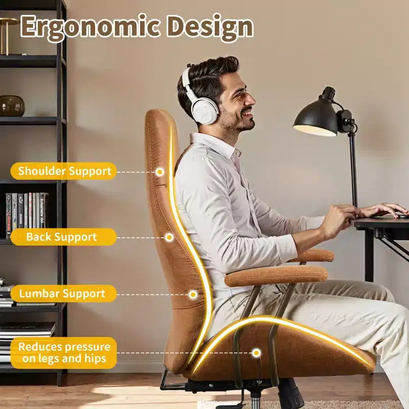 HOMLUX Chaise de bureau moderne ergonomique à dossier haut en tissu suède pour directeur ou bureau à domicile
