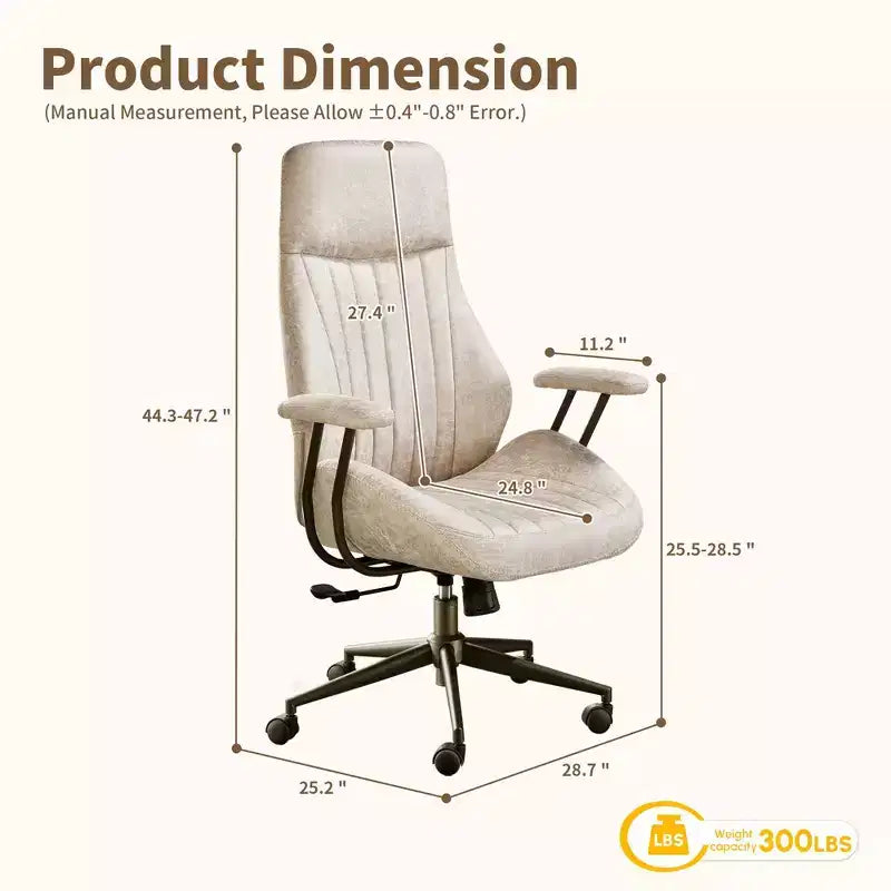 HOMLUX Chaise de bureau moderne ergonomique à dossier haut en tissu suède pour directeur ou bureau à domicile