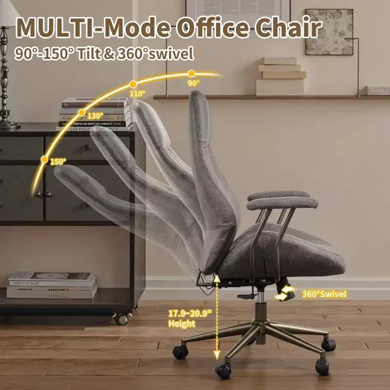 HOMLUX Chaise de bureau moderne ergonomique à dossier haut en tissu suède pour directeur ou bureau à domicile
