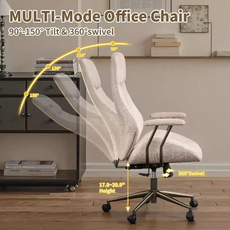HOMLUX Chaise de bureau moderne ergonomique à dossier haut en tissu suède pour directeur ou bureau à domicile