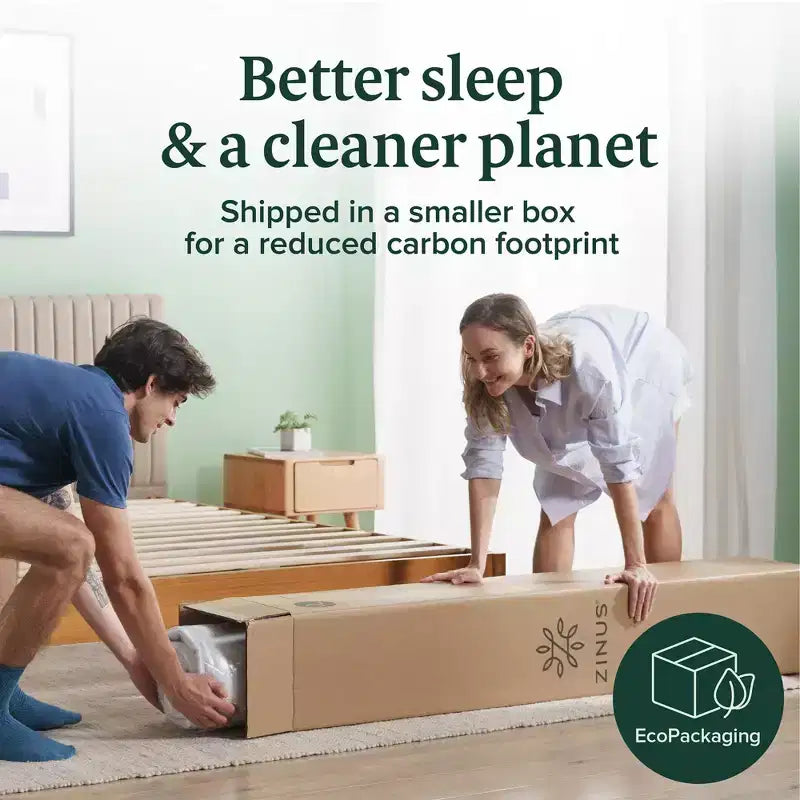 Matelas en mousse à mémoire de forme au thé vert ZINUS 10 pouces Queen, sans fibre de verre, fermeté moyenne, zones de soulagement de la pression, mousses et tissus certifiés sans danger.