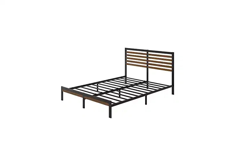 Cadre de lit plateforme Zinus Kai en bambou et métal avec tête de lit, aucun sommier tapissier requis, assemblage facile, grand format, marron