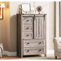 48in Farmhouse 5 Drawer Dresser with Sliding Barn Door Adjustable Shelf for Bedroom Living Room, Grey