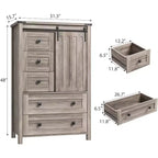 Commode de ferme 5 tiroirs de 48 po avec porte de grange coulissante, étagère réglable pour chambre à coucher, salon, grise