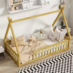 Lit de sol Bellemave en forme de tente, taille double, avec barrières de sécurité et lattes