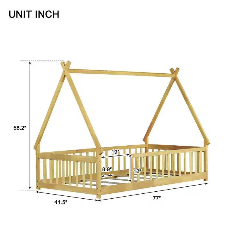 Lit de sol Bellemave en forme de tente, taille double, avec barrières de sécurité et lattes