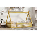 Lit de sol Bellemave en forme de tente, taille double, avec barrières de sécurité et lattes