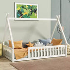 Lit de sol Bellemave en forme de tente, taille double, avec barrières de sécurité et lattes