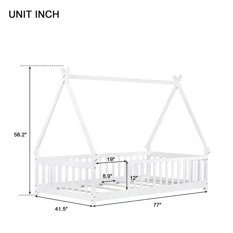 Lit de sol Bellemave en forme de tente, taille double, avec barrières de sécurité et lattes
