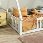 Lit de sol Bellemave en forme de tente, taille double, avec barrières de sécurité et lattes