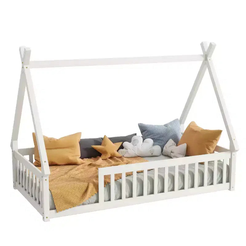 Lit de sol Bellemave en forme de tente, taille double, avec barrières de sécurité et lattes