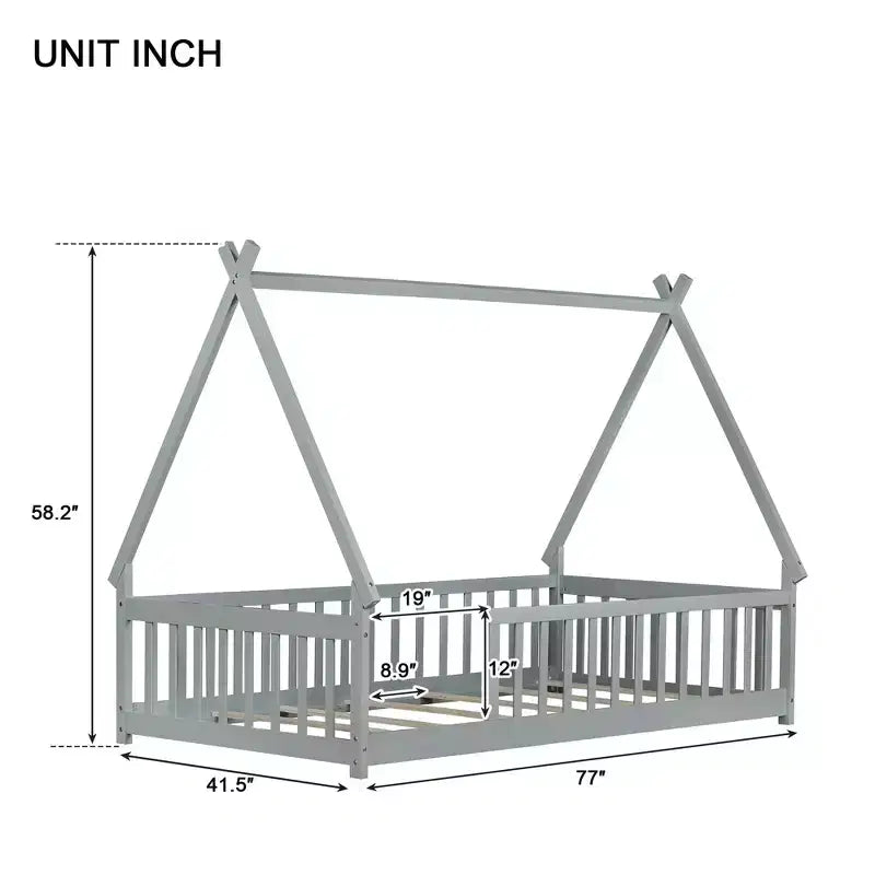Lit de sol Bellemave en forme de tente, taille double, avec barrières de sécurité et lattes