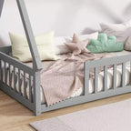 Lit de sol Bellemave en forme de tente, taille double, avec barrières de sécurité et lattes