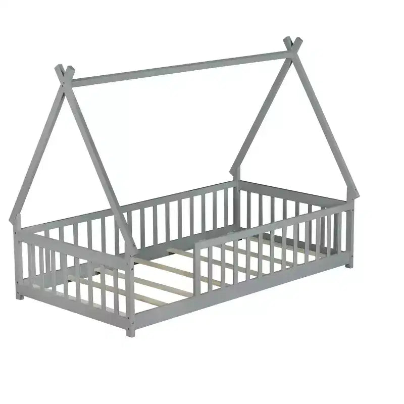 Lit de sol Bellemave en forme de tente, taille double, avec barrières de sécurité et lattes