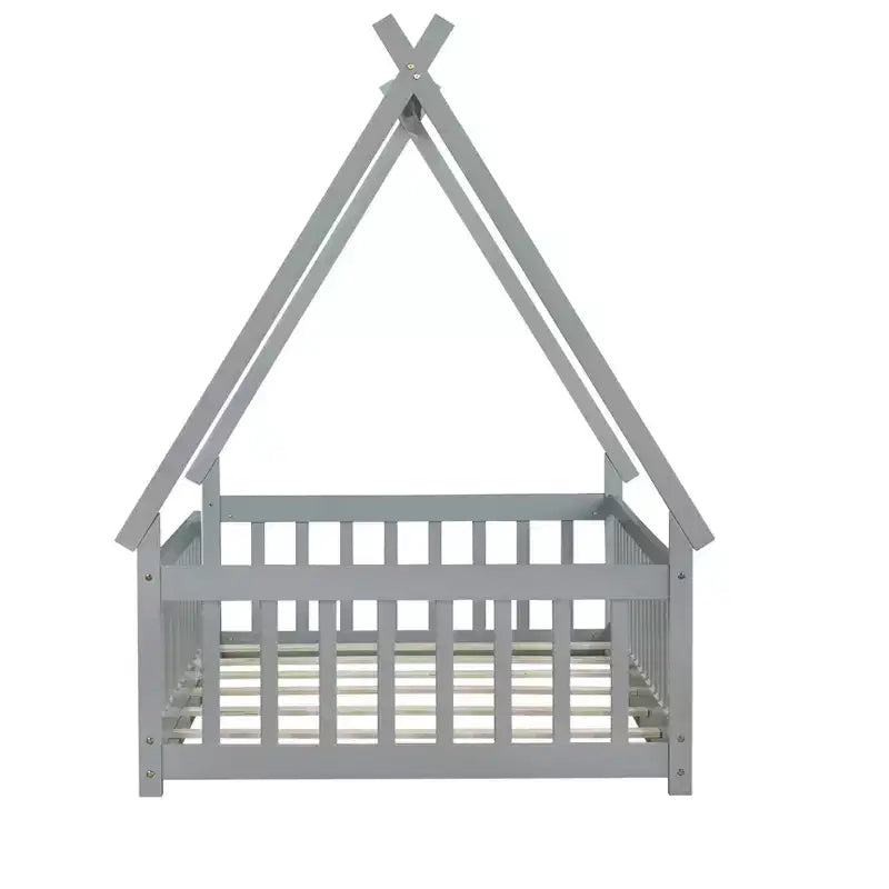 Lit de sol Bellemave en forme de tente, taille double, avec barrières de sécurité et lattes