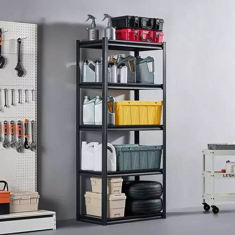 Étagères de rangement VEVOR, 907 kg, 5 niveaux, 45,7 P x 81,3 L x 182,9 H cm, étagères métalliques réglables noires pour garage, cellier, etc.