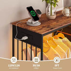 COZONY 49 Commode avec tringle et lumières LED, organiseur de placard à 6 tiroirs avec station de charge, tour de rangement haute, commode à plateau en bois réversible