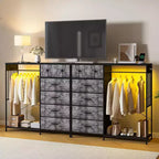 COZONY 49 Commode avec tringle et lumières LED, organiseur de placard à 6 tiroirs avec station de charge, tour de rangement haute, commode à plateau en bois réversible