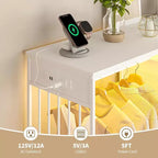 COZONY 49 Commode avec tringle et lumières LED, organiseur de placard à 6 tiroirs avec station de charge, tour de rangement haute, commode à plateau en bois réversible