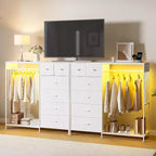COZONY 49 Commode avec tringle et lumières LED, organiseur de placard à 6 tiroirs avec station de charge, tour de rangement haute, commode à plateau en bois réversible