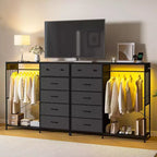 COZONY 49 Commode avec tringle et lumières LED, organiseur de placard à 6 tiroirs avec station de charge, tour de rangement haute, commode à plateau en bois réversible